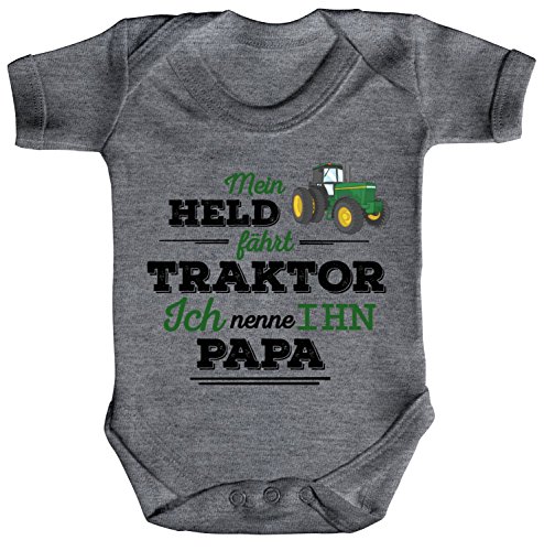 ShirtStreet Vatertag Landwirt Trecker Strampler Bio Baumwoll Baby Body kurzarm Papa - Mein Held fährt Traktor, Größe: 0-3 Monate,Heather Grey Melange von ShirtStreet