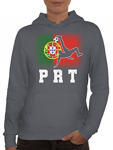 ShirtStreet Wappen Fußball WM Fanfest Gruppen Trikot Damen Hoodie Frauen Kapuzenpullover Portugal Football Player, Größe: M,Grau von ShirtStreet