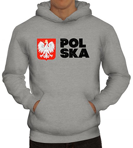 ShirtStreet Wappen Polska Poland Warschau Länder Herren Hoodie Männer Kapuzenpullover Flagge Polen 2, Größe: XL,Graumeliert von ShirtStreet