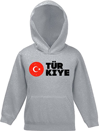 ShirtStreet Wappen Türkiye Ankara Länder Kinder Hoodie Kapuzenpullover Mädchen Jungen Flagge Türkei 2, Größe: 152,Graumeliert von ShirtStreet