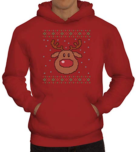 ShirtStreet X-Mas Reindeer Winter Weihnachts Herren Hoodie Männer Kapuzenpullover Ugly Christmas Rentier, Größe: S,Rot von ShirtStreet