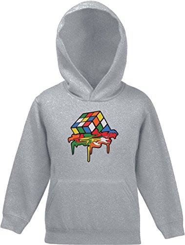 Shirtstreet Zauberwürfel Kinder Kids Kapuzen Hoodie - Pullover mit Magic Cube Melting Motiv, Größe: 140,Graumeliert von Shirtstreet