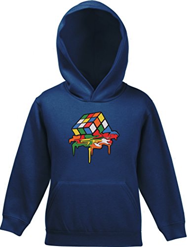 Shirtstreet Zauberwürfel Kinder Kids Kapuzen Hoodie - Pullover mit Magic Cube Melting Motiv, Größe: 140,Navy von Shirtstreet