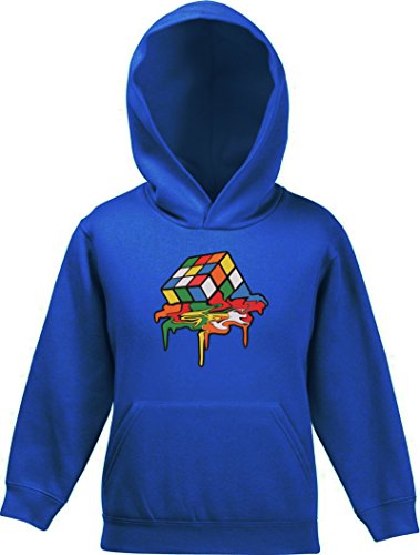 ShirtStreet Zauberwürfel Kinder Kids Kapuzen Hoodie - Pullover mit Magic Cube Melting Motiv, Größe: 140,Royal Blau von ShirtStreet