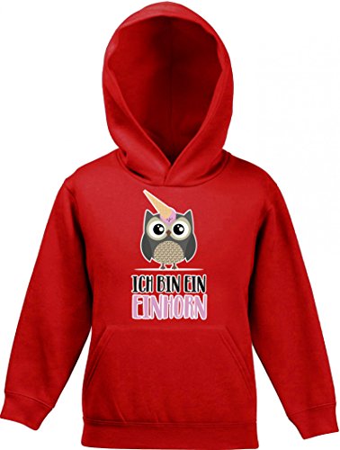 ShirtStreet süße Geschenkidee Unicorn Eis Ice Cream Kinder Hoodie Kapuzenpullover Mädchen Jungen Eule - Ich bin ein Einhorn, Größe: 128,Rot von ShirtStreet