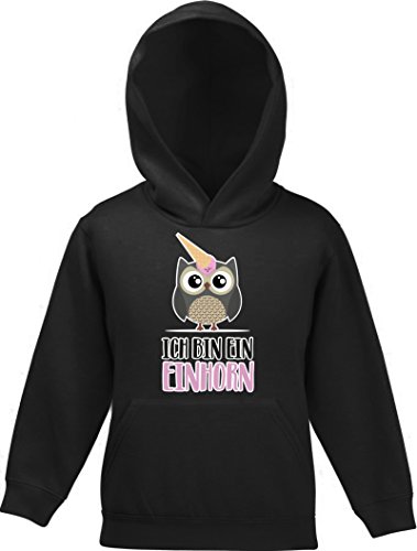 ShirtStreet süße Geschenkidee Unicorn Eis Ice Cream Kinder Hoodie Kapuzenpullover Mädchen Jungen Eule - Ich bin ein Einhorn, Größe: 128,Schwarz von ShirtStreet