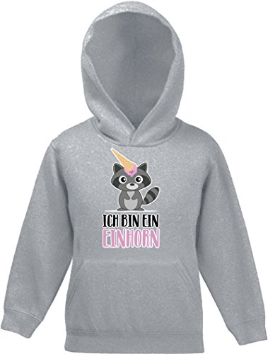 ShirtStreet süße Geschenkidee Unicorn Eis Ice Cream Kinder Hoodie Kapuzenpullover Mädchen Jungen Racoon - Ich bin ein Einhorn, Größe: 140,Graumeliert von ShirtStreet