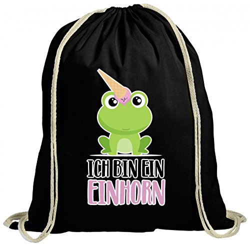 ShirtStreet süße Geschenkidee Unicorn Eis Ice Cream natur Turnbeutel Rucksack Gymsac Frosch - Ich bin ein Einhorn, Größe: onesize,schwarz von ShirtStreet