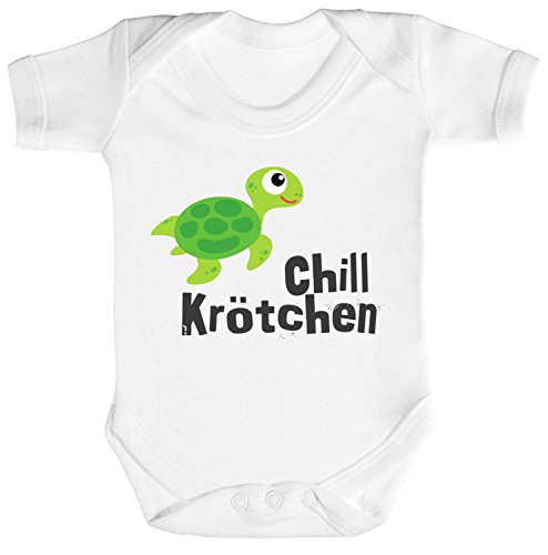 ShirtStreet süße Schildkröte Turtle Strampler Bio Baumwoll Baby Body kurzarm Jungen Mädchen Chillkrötchen 1, Größe: 0-3 Monate,White von ShirtStreet