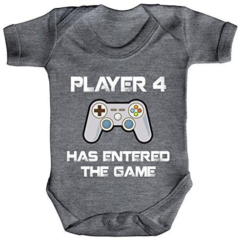 Shirtstreet Geek Nerd Strampler Bio Baumwoll Baby Body Kurzarm Jungen Mädchen Player 4 Has Entered The Game, Größe: 0-3 Monate,Heather Grey Melange Shirtstreet Geek Nerd Strampler Bio Baumwoll Baby Body Kurzarm Jungen Mädchen Player 4 Has Entered The Game, Größe: 0-3 Monate,Heather Grey Melange von ShirtStreet