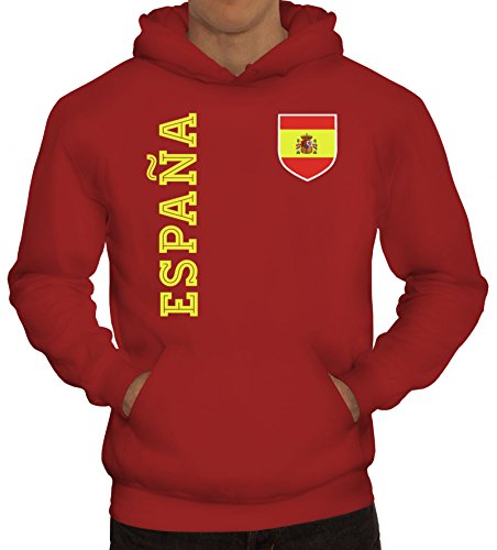 Spanien Spain Fußball WM Fanshirt Gruppen Herren Hoodie Männer Kapuzenpullover Fan Trikot Espana, Größe: 3XL,Rot von ShirtStreet