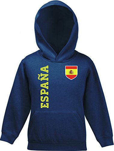 Spanien Spain Fußball WM Fanshirt Gruppen Kinder Hoodie Kapuzenpullover Mädchen Jungen Fan Trikot Espana, Größe: 140,Navy von ShirtStreet