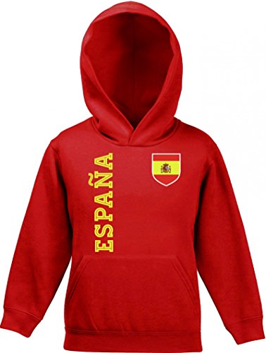 Spanien Spain Fußball WM Fanshirt Gruppen Kinder Hoodie Kapuzenpullover Mädchen Jungen Fan Trikot Espana, Größe: 152,Rot von ShirtStreet