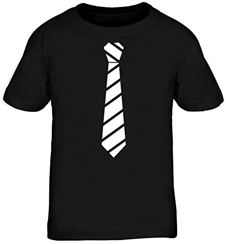 sportlich festlicher Style Schlips Kinder T-Shirt Rundhals Mädchen Jungen Streifen Krawatte weiß, Größe: 134/146,schwarz von ShirtStreet