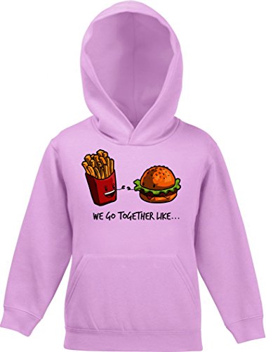 Valentinstag Kinder Kids Kapuzen Sweatshirt Hoodie - Pullover mit Fries + Burger Motiv, Größe: 140,Rosa von ShirtStreet
