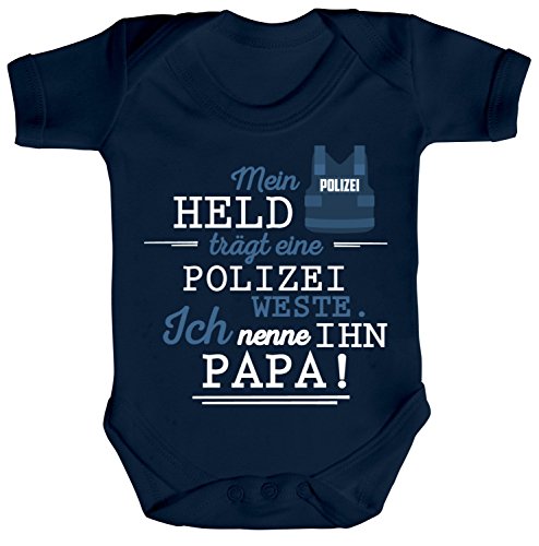 Vatertag Polizist Strampler Bio Baumwoll Baby Body kurzarm Papa - Mein Held trägt eine Polizeiweste, Größe: 0-3 Monate,Nautical Navy von ShirtStreet