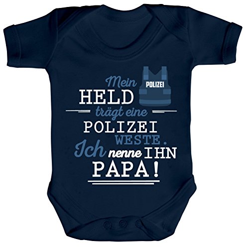 Vatertag Polizist Strampler Bio Baumwoll Baby Body kurzarm Papa - Mein Held trägt eine Polizeiweste, Größe: 3-6 Monate,Nautical Navy von ShirtStreet