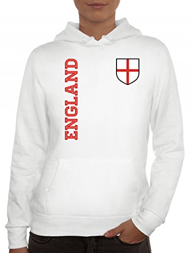 Wappen Fußball WM Fanshirt Gruppen Damen Hoodie Frauen Kapuzenpullover Fan Trikot England, Größe: M,Weiß von ShirtStreet