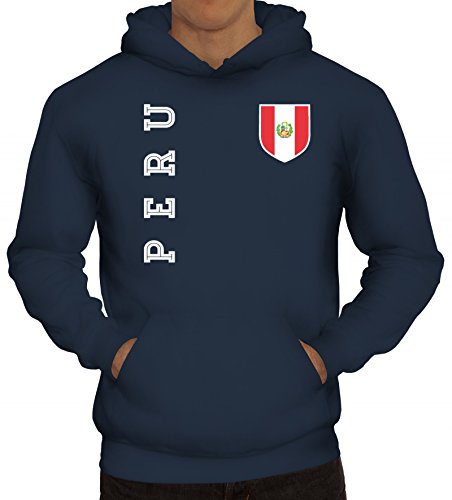 Wappen Fußball WM Fanshirt Gruppen Herren Hoodie Männer Kapuzenpullover Fan Trikot Peru, Größe: M,Navy von ShirtStreet