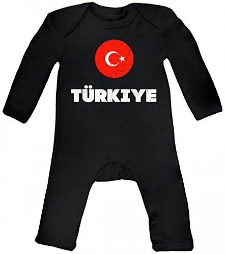 Wappen Türkiye Ankara Länder Baby Strampler Langarm Schlafanzug Jungen Mädchen Flagge Türkei, Größe: 3-6 Monate,Black von ShirtStreet