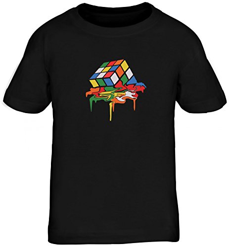 ShirtStreet Zauberwürfel Kids Kinder T-Shirt mit Magic Cube Melting Motiv, Größe: 134/146,schwarz von ShirtStreet