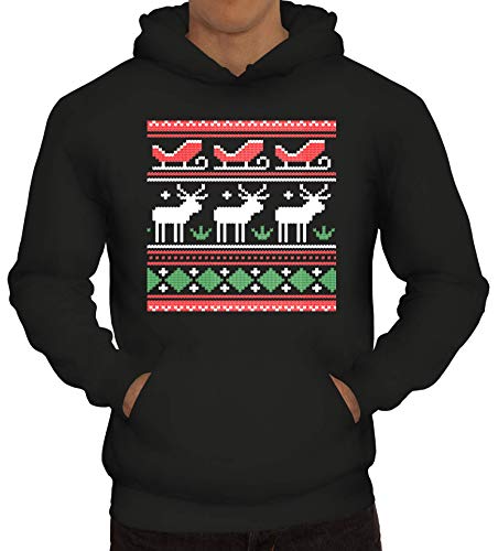 lustiges Herren Hoodie Männer Kapuzenpullover Ugly Christmas Sweater Rentier Schlitten, Größe: XXL,Schwarz von ShirtStreet