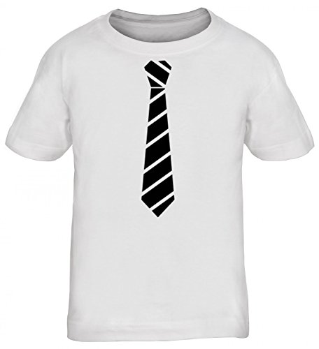 sportlich festlicher Style Schlips Kinder T-Shirt Rundhals Mädchen Jungen Streifen Krawatte schwarz, Größe: 122/128,weiß von ShirtStreet