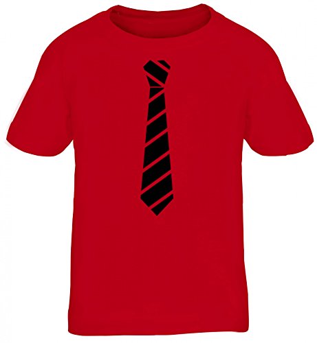 sportlich festlicher Style Schlips Kinder T-Shirt Rundhals Mädchen Jungen Streifen Krawatte weiß, Größe: 110/116,rot von ShirtStreet