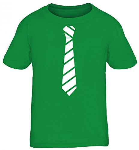 sportlich festlicher Style Schlips Kinder T-Shirt Rundhals Mädchen Jungen Streifen Krawatte weiß, Größe: 122/128,Kelly Green von ShirtStreet