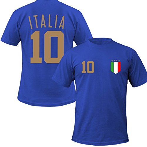 Italien Kinder T-Shirt + Wunschnummer auf Rücken WM EM Fan Italy Team, Farbe:blau, Größe:12-14 Jahre (152-164cm) von Shirtastic