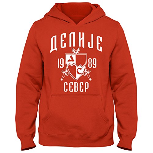 Kinder Hoody Hoodie Delije Sever Red Star Crvena Zvezda Srbija Soccer Fudbal, Farbe:rot, Größe:9-11 Jahre (134-146cm) von Shirtastic