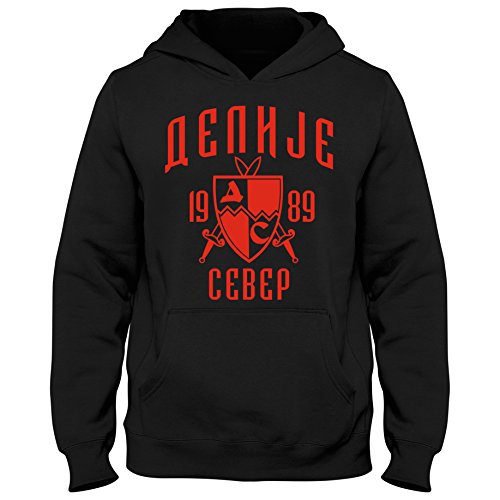 Kinder Hoody Hoodie Delije Sever Red Star Crvena Zvezda Srbija Soccer Fudbal, Farbe:schwarz, Größe:12-14 Jahre (152-164cm) von Shirtastic