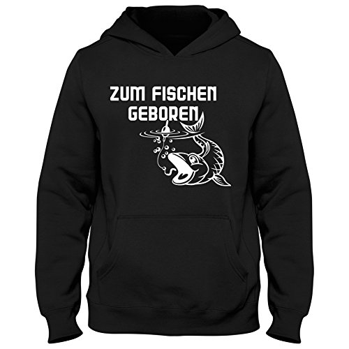 Shirtastic Kinder Hoody Hoodie Zum Fischen Geboren Angeln Zander 03, Farbe:schwarz, Größe:9-11 Jahre (134-146cm) von Shirtastic