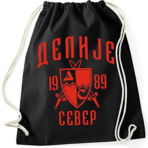 Shirtastic Turnbeutel Beutel Gymsac Delije Crvena Zvezda Red Star Belgrad Beograd Fußball, Farbe:schwarz, Größe:37 x 46 cm von Shirtastic