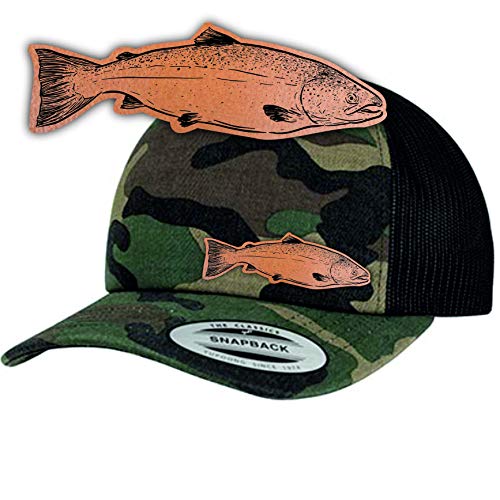 Angler camo mesh Cap mit Echtleder Forelle Patch Fishing Angel Mütze Kappe (Größenverstellbar) von Shirtbild