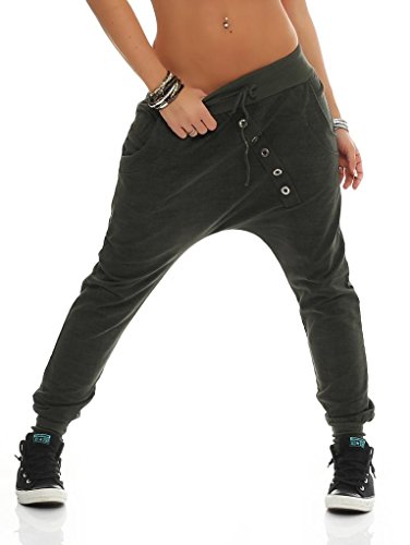 Mississhop 131 Damen Hose Sweatpants Jogginghose Baumwolle Freizeithose Boyfriend Bagg Sporthose mit Gummibund Oliv von Mississhop