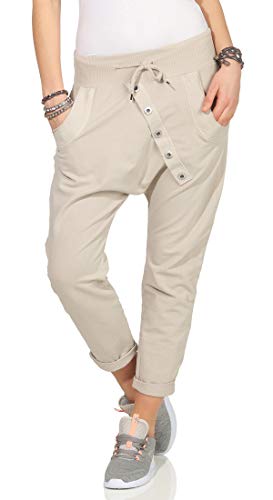 Mississhop 295 Damen Hose Sweatpants Jogginghose Baumwolle Freizeithose Boyfriend Sporthose Beige von Mississhop