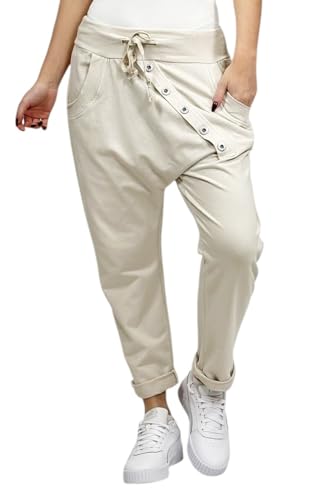 Mississhop 295 Damen Hose Sweatpants Jogginghose Baumwolle Freizeithose Boyfriend Sporthose Beige von Mississhop