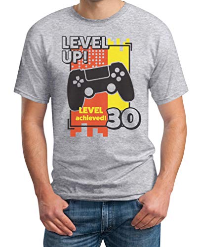 30 Geburtstag Level Up Gamer Gamer Geschenke Männer Herren T-Shirt Medium Grau von Shirtgeil