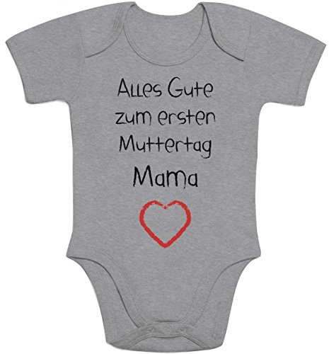 Shirtgeil Baby Body mit Spruch Mama Alles Gute zum ersten Muttertag Mama Herz Geschenk für Mama 6-12 Monate Grau von Shirtgeil