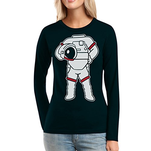 Astronauten Kostüm Druck Karneval Fasching Verkleidung Frauen Langarm-T-Shirt X-Large Schwarz von Shirtgeil