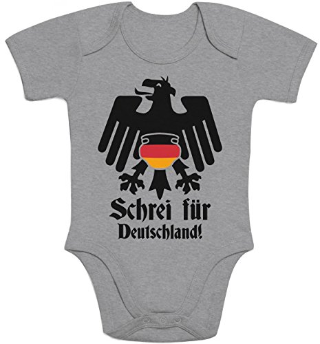 Baby Body Kurzarm Schrei Für Deutschland Lustiger Bundesadler Windel Geschenke 0-3 Monate Grau von Shirtgeil