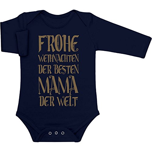 Baby Body Langarm Frohe Weihnachten Der Besten Mama Der Welt - Geschenkidee Baby Mädchen Junge 12-18 Monate Marineblau von Shirtgeil