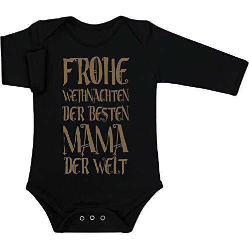 Baby Body Langarm Frohe Weihnachten Der Besten Mama Der Welt - Geschenkidee Baby Mädchen Junge 6-12 Monate Schwarz von Shirtgeil