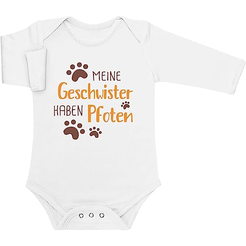 Baby Body mit Spruch Meine Geschwister haben Pfoten - Babykleidung mit Hundemotiv - Baby Langarm Body - Baby Erstausstattung - Babybody Junge Mädchen Newborn Weiß von Shirtgeil