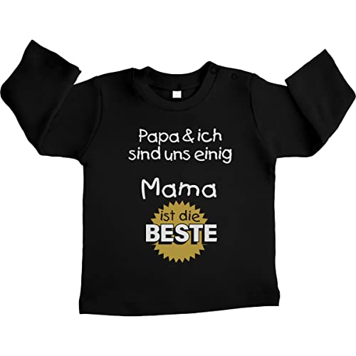 Baby Langarmshirt Mädchen Junge Papa & ich sind Uns einig Mama ist die Beste Pullover 12-18 Monate Schwarz von Shirtgeil