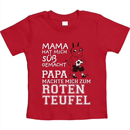 Baby T-Shirt Fußball Geschenk Kaiserslautern - Papa machte Mich zum Roten Teufel 24M Rot von Shirtgeil