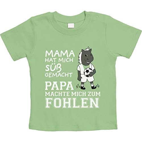 Baby T-Shirt Mama machte Mich süß Papa machte Mich zum Fohlen Tshirt 6-12 Monate Limettengrün von Shirtgeil