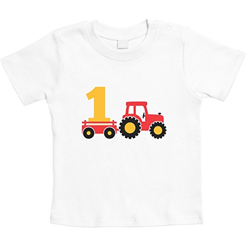 Baby Tshirt 1 Jahr Geburtstag Junge Geschenk Traktor Bagger Junge Mädchen T-Shirt Baby 6-12 Monate Weiß von Shirtgeil