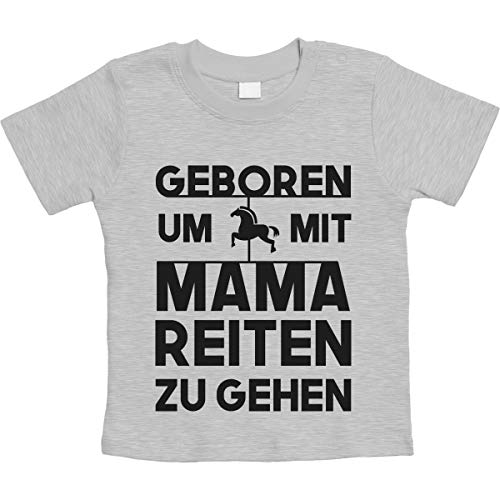 Baby Tshirt Mädchen Baby Kleidung Geboren Um Mit Mama Reiten Zu Gehen T-Shirt 3-6 Monate Grau von Shirtgeil
